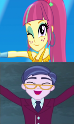 Size: 1280x2154 | Tagged: safe, derpibooru import, clayton potter, larry cooper, sour sweet, dance magic, equestria girls, friendship games, spoiler:eqg specials, claytonsweet, female, male, one eye closed, shipping, shipping domino, straight, wink