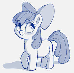 Size: 657x648 | Tagged: safe, artist:heretichesh, derpibooru import, apple bloom, earth pony, pony, apple bloom's bow, blushing, bow, female, filly, hair bow, happy, monochrome, pregnant, pregnant foal, sketch