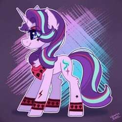 Size: 2000x2000 | Tagged: safe, artist:liquorice_sweet, derpibooru import, starlight glimmer, pony, unicorn, bandana, chest fluff, ear fluff, edgelight glimmer, eyeshadow, female, gameloft interpretation, high res, highlights, leg fluff, makeup, mare, profile, punk, solo