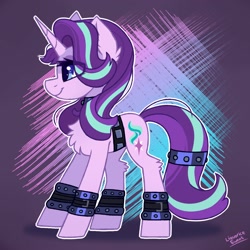 Size: 2000x2000 | Tagged: safe, alternate version, artist:liquorice_sweet, derpibooru import, starlight glimmer, pony, unicorn, chest fluff, choker, ear fluff, edgelight glimmer, female, gameloft interpretation, high res, leg fluff, mare, profile, punk, solo, spiked choker, spiked wristband, white outline, wristband