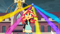 Size: 1920x1080 | Tagged: safe, derpibooru import, screencap, sunset shimmer, equestria girls, friendship games, female, floating, magic, magic capture device, open mouth, solo, talking
