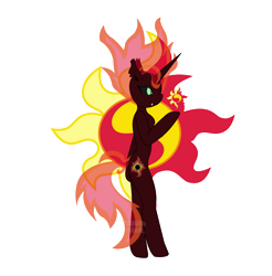 Size: 1024x1040 | Tagged: safe, artist:lolitablue, derpibooru import, sunset shimmer, semi-anthro, unicorn, cutie mark background, female, nightmare sunset, nightmarified, simple background, solo, transparent background