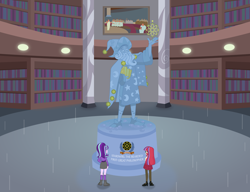 Size: 5200x4000 | Tagged: safe, artist:limedazzle, derpibooru import, moondancer, star swirl the bearded, starlight glimmer, equestria girls, fanfic, fanfic art, library, painting, statue