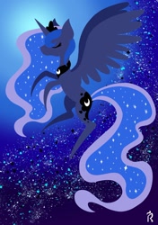 Size: 1280x1817 | Tagged: safe, artist:dawn-designs-art, derpibooru import, princess luna, alicorn, pony, abstract, abstract art, abstract background, eyes closed, flying, modern art, solo