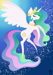 Size: 1748x2480 | Tagged: safe, artist:dawn-designs-art, derpibooru import, princess celestia, alicorn, pony, abstract, abstract art, abstract background, eyes closed, flying, modern art, solo, sunlight