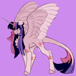 Size: 2544x2552 | Tagged: safe, artist:saltycatt, derpibooru import, twilight sparkle, twilight sparkle (alicorn), alicorn, pony, purple background, simple background, solo