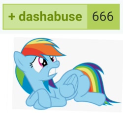 Size: 883x815 | Tagged: safe, derpibooru import, rainbow dash, pegasus, pony, 666, derpibooru, meme, meta, scared, tags