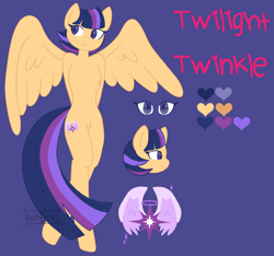 Size: 1024x958 | Tagged: safe, artist:lolitablue, derpibooru import, oc, oc only, oc:twilight twinkle, anthro, pegasus, unguligrade anthro, bust, female, offspring, parent:flash sentry, parent:twilight sparkle, parents:flashlight, pegasus oc, reference sheet, wings