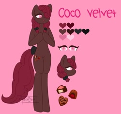 Size: 1024x958 | Tagged: safe, artist:lolitablue, derpibooru import, oc, oc only, anthro, earth pony, unguligrade anthro, bow, bust, chocolate, earth pony oc, food, offspring, parent:cheese sandwich, parent:pinkie pie, parents:cheesepie, solo, tail bow