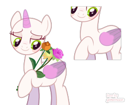 Size: 2028x1671 | Tagged: safe, artist:asifnag, derpibooru import, oc, oc only, alicorn, pony, bald, base, blushing, duo, eyelashes, flower, raised hoof, simple background, smiling, transparent background, two toned wings, wings