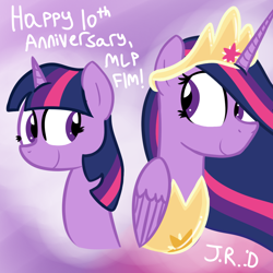 Size: 1100x1100 | Tagged: safe, artist:technoponywardrobe, derpibooru import, princess twilight 2.0, twilight sparkle, twilight sparkle (alicorn), unicorn twilight, alicorn, unicorn, the last problem, bust shot, crown, digital art, female, happy birthday mlp:fim, jewelry, mlp fim's tenth anniversary, older, older twilight, older twilight sparkle (alicorn), paint tool sai, regalia