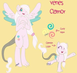 Size: 1024x967 | Tagged: safe, artist:lolitablue, derpibooru import, oc, oc only, anthro, digitigrade anthro, hybrid, anthro with ponies, base used, duo, interspecies offspring, offspring, open mouth, parent:discord, parent:fluttershy, parents:discoshy, raised hoof, reference sheet, smiling, spread wings, two toned wings, wings