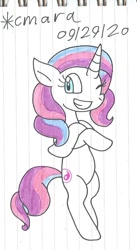Size: 694x1263 | Tagged: safe, artist:cmara, derpibooru import, potion nova, pony, unicorn, bipedal, crossed arms, cute, female, grin, mare, novabetes, one eye closed, simple background, smiling, solo, traditional art, white background, wink