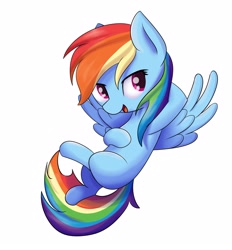 Size: 3042x3282 | Tagged: safe, artist:askwaffles, derpibooru import, rainbow dash, pegasus, pony, cute, dashabetes, flying, high res, missing cutie mark, open mouth, simple background, solo, white background