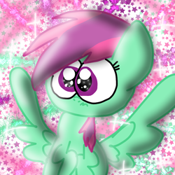 Size: 1080x1080 | Tagged: safe, artist:crossovercartoons, derpibooru import, pegasus, pony, abstract background, banana bliss, cute, digital art, digital artwork, huge eyes, pleading, pleading eyes, solo