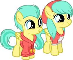 Size: 6069x5000 | Tagged: safe, alternate version, artist:melisareb, derpibooru import, barley barrel, pickle barrel, pegasus, pony, rainbow roadtrip, .svg available, absurd resolution, barleybetes, barrel twins, brother and sister, clothes, colt, cute, duo, female, filly, freckles, hat, male, picklebetes, puppy dog eyes, siblings, simple background, transparent background, twins, vector