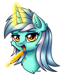 Size: 1437x1749 | Tagged: safe, artist:kruszyna25, derpibooru import, lyra heartstrings, unicorn, cheek fluff, dirty, dripping, ear fluff, eyelashes, food, ice cream, licking, looking at you, open mouth, popsicle, simple background, solo, tongue out, transparent background