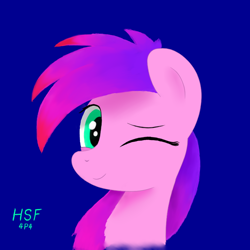 Size: 750x750 | Tagged: safe, artist:hsf, derpibooru import, oc, oc only, earth pony, pony, bust, female, looking at you, mare, one eye closed, portrait, solo