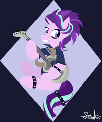 Size: 4455x5336 | Tagged: safe, artist:samsailz, derpibooru import, starlight glimmer, unicorn, bags under eyes, edgelight glimmer, electric guitar, guitar, lineless, metal, musical instrument, punk, rock, smiling