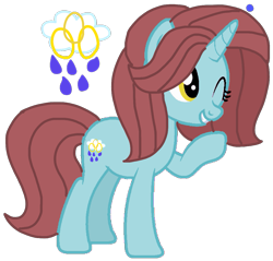 Size: 1083x1035 | Tagged: safe, artist:徐詩珮, derpibooru import, oc, oc only, oc:sassy goldylinks, bubbleverse, offspring, one eye closed, parent:november rain, parent:peppermint goldylinks, parents:novemberlinks, raised hoof, simple background, smiling, solo, transparent background, wink