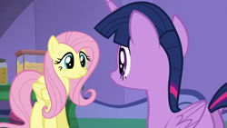 Size: 1280x720 | Tagged: safe, derpibooru import, screencap, fluttershy, twilight sparkle, twilight sparkle (alicorn), alicorn, pegasus, pony, the one where pinkie pie knows, butt, duo, female, mare, plot