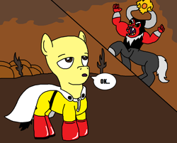 Size: 1051x847 | Tagged: safe, artist:logan jones, derpibooru import, lord tirek, centaur, pony, twilight's kingdom, 2 panel comic, comic, ok, one punch man, ponified, saitama, this will end in one punch, tirek is doomed