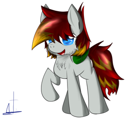 Size: 1974x1822 | Tagged: safe, artist:almaustral, derpibooru import, oc, oc only, bat pony, pony, bat pony oc, bat wings, open mouth, raised hoof, signature, simple background, smiling, solo, white background, wings