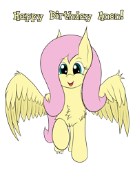 Size: 2196x2808 | Tagged: safe, artist:wapamario63, fluttershy, pegasus, pony, chest fluff, cute, female, happy, happy birthday, imminent winghug, mare, shyabetes, simple background, solo, spread wings, transparent background
