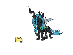 Size: 1600x1200 | Tagged: safe, artist:hopefulsparks, derpibooru import, queen chrysalis, changeling, changeling queen, pony, cheese, cheeselegs, chibi, colored, cute, cutealis, doodle, female, flat colors, food, meme, monochrome, simple background, solo