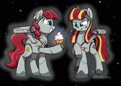 Size: 2048x1461 | Tagged: safe, artist:aanotherpony, derpibooru import, oc, oc only, oc:starship constellation, oc:starship enterprise, pony, are you serious, doomsday weapon, ice cream cone, ncc-1017, ncc-1701, ponified, screaming internally, shipmare, star trek (tos), starshipmare, text, the doomsday machine, uss constellation, uss enterprise, warp nacelles