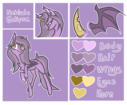 Size: 1305x1080 | Tagged: safe, artist:cinnamonbun, derpibooru import, oc, oc only, oc:nebula eclipse, bat pony, bat pony oc, bat wings, reference sheet, wings