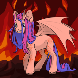 Size: 1024x1024 | Tagged: safe, derpibooru import, oc, demon, demon pony, original species, pony creator, fire, hell, horns, peachy flame