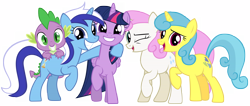 Size: 16450x7000 | Tagged: safe, artist:tardifice, derpibooru import, lemon hearts, minuette, spike, twilight sparkle, twilight sparkle (alicorn), twinkleshine, alicorn, dragon, pony, amending fences, absurd resolution, one eye closed, simple background, transparent background, vector, wink