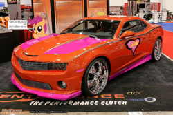 Size: 512x342 | Tagged: safe, derpibooru import, scootaloo, pony, car, chevrolet, chevrolet camaro, female, heart, mare, smiling