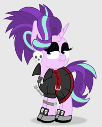 Size: 1380x1720 | Tagged: safe, artist:puperhamster, derpibooru import, starlight glimmer, pony, unicorn, alternate hairstyle, clothes, ear piercing, edgelight glimmer, female, gameloft, jewelry, mare, piercing, punk, solo