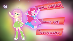 Size: 1920x1080 | Tagged: safe, derpibooru import, screencap, fluttershy, pinkie pie, bird, equestria girls, friendship games, andrea libman, balloon, boots, bracelet, clothes, confetti, credits, eyes closed, female, high heel boots, jewelry, jumping, open mouth, opening credits, shoes, skirt, socks, sparkles