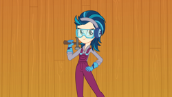 Size: 1920x1080 | Tagged: safe, derpibooru import, screencap, indigo zap, acadeca, equestria girls, friendship games, female, hammer, hand on hip, solo