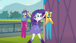 Size: 1920x1080 | Tagged: safe, derpibooru import, screencap, rarity, equestria girls, friendship games, boots, bracelet, clothes, cute, grin, jewelry, motocross outfits, outfits, raribetes, shoes, skirt, smiling