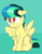 Size: 1888x2416 | Tagged: safe, artist:softlava, oc, oc only, oc:apogee, pegasus, pony, body freckles, chest fluff, female, filly, floppy ears, freckles, green background, i can't believe it's not shinodage, simple background, sitting, smiling, solo, style emulation, teenager, wings