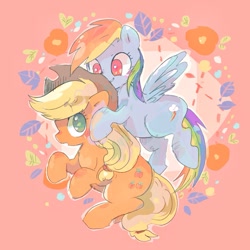 Size: 1097x1097 | Tagged: safe, artist:osawari64, derpibooru import, applejack, rainbow dash, earth pony, pegasus, pony, appledash, cute, dashabetes, female, jackabetes, lesbian, shipping