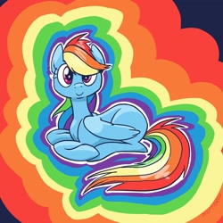 Size: 2048x2048 | Tagged: safe, artist:pfeffaroo, derpibooru import, rainbow dash, pegasus, pony, rainbow background, smiling, solo