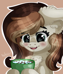 Size: 1800x2100 | Tagged: safe, artist:kindny-chan, derpibooru import, oc, pony, coffee, female, food, mare, marshmallow, solo