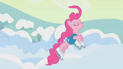 Size: 1280x720 | Tagged: safe, derpibooru import, screencap, pinkie pie, earth pony, pony, winter wrap up, female, mare, skates, skating, snow, solo, winter wrap up vest