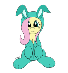 Size: 2874x3089 | Tagged: safe, artist:wapamario63, fluttershy, pegasus, pony, :3, bunny costume, bunny ears, chest fluff, clothes, cute, female, shyabetes, simple background, sitting, solo, transparent background
