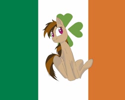 Size: 1024x820 | Tagged: safe, derpibooru import, oc, oc only, oc:cupcake slash, earth pony, pony, female, flag, ireland, northern europe, sitting, solo