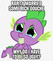 Size: 840x970 | Tagged: safe, derpibooru import, spike, dragon, pony, unicorn, abuse, background pony strikes again, crying, i can't believe it's not useraccount, i have no idea, implied rarity, male, meme, sad, shipping denied, shitposting, simple background, solo, spikeabuse