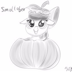 Size: 3500x3500 | Tagged: safe, artist:littlenaughtypony, derpibooru import, apple bloom, adorabloom, cute, female, filly, floppy ears, pumpkin, smiling, smoltober