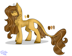 Size: 2500x1963 | Tagged: safe, artist:toptian, derpibooru import, oc, oc only, earth pony, pony, chest fluff, earth pony oc, eyes closed, leonine tail, signature, simple background, solo, white background