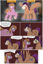 Size: 1000x1492 | Tagged: safe, artist:cactuscowboydan, derpibooru import, oc, oc:fast hooves, oc:home defence, earth pony, pegasus, pony, unicorn, comic:the birth of speedy hooves, butt, clydesdale, comic, commissioner:bigonionbean, confused, cutie mark, dialogue, extra thicc, flank, fusion, fusion:fast hooves, fusion:home defence, head shake, magic, male, plot, shocked, stallion, writer:bigonionbean