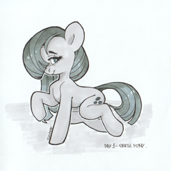 Size: 1766x1766 | Tagged: safe, artist:sugarstar, derpibooru import, marble pie, earth pony, pony, female, inktober, mare, sitting, solo, traditional art